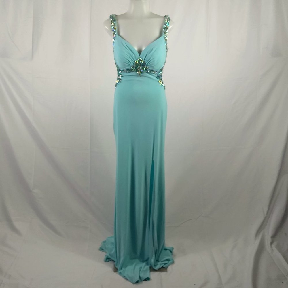 2 Cute Size 2 Aqua Jersey Formal Dress Gown NEW